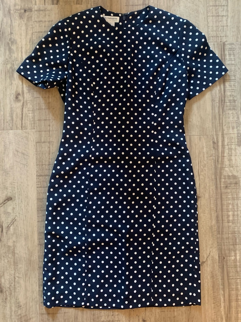 Vintage Liz Claiborne Navy Blue and White Polka Dot Dress